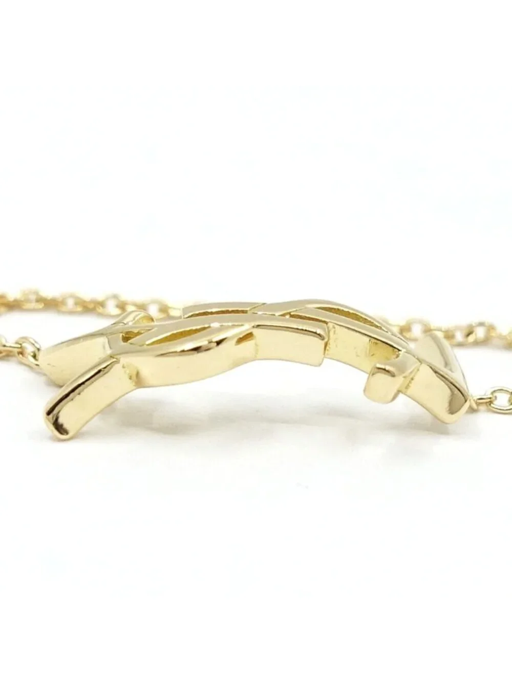 Saint Laurent 18k Yellow Gold Cassandra YSL Logo Chain Ring Polished